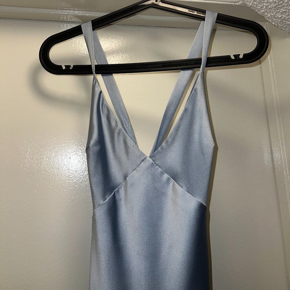 Show Me Your MuMu Anderson Maxi Dress Steel Blue Luxe Satin - Bridesmaid - Picture 3 of 8